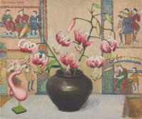 Emma Fordyce MacRae (American, 1887-1974) — Pink Lillies with Japanese Print , 1943