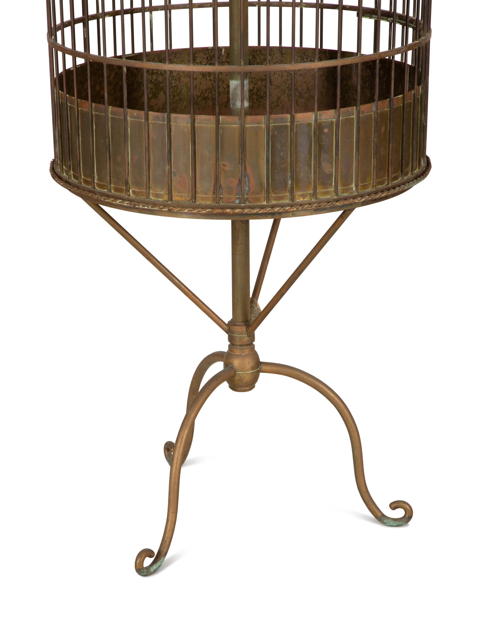 A Large Brass Parrot Cage on a Tripod Stand — LATE 19TH/EARLY 20TH CENTURY
