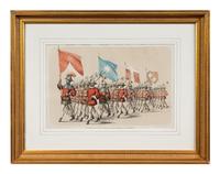 A Collection of Fifteen Engravings with Hand-Coloring of Architectural and Military Scenes