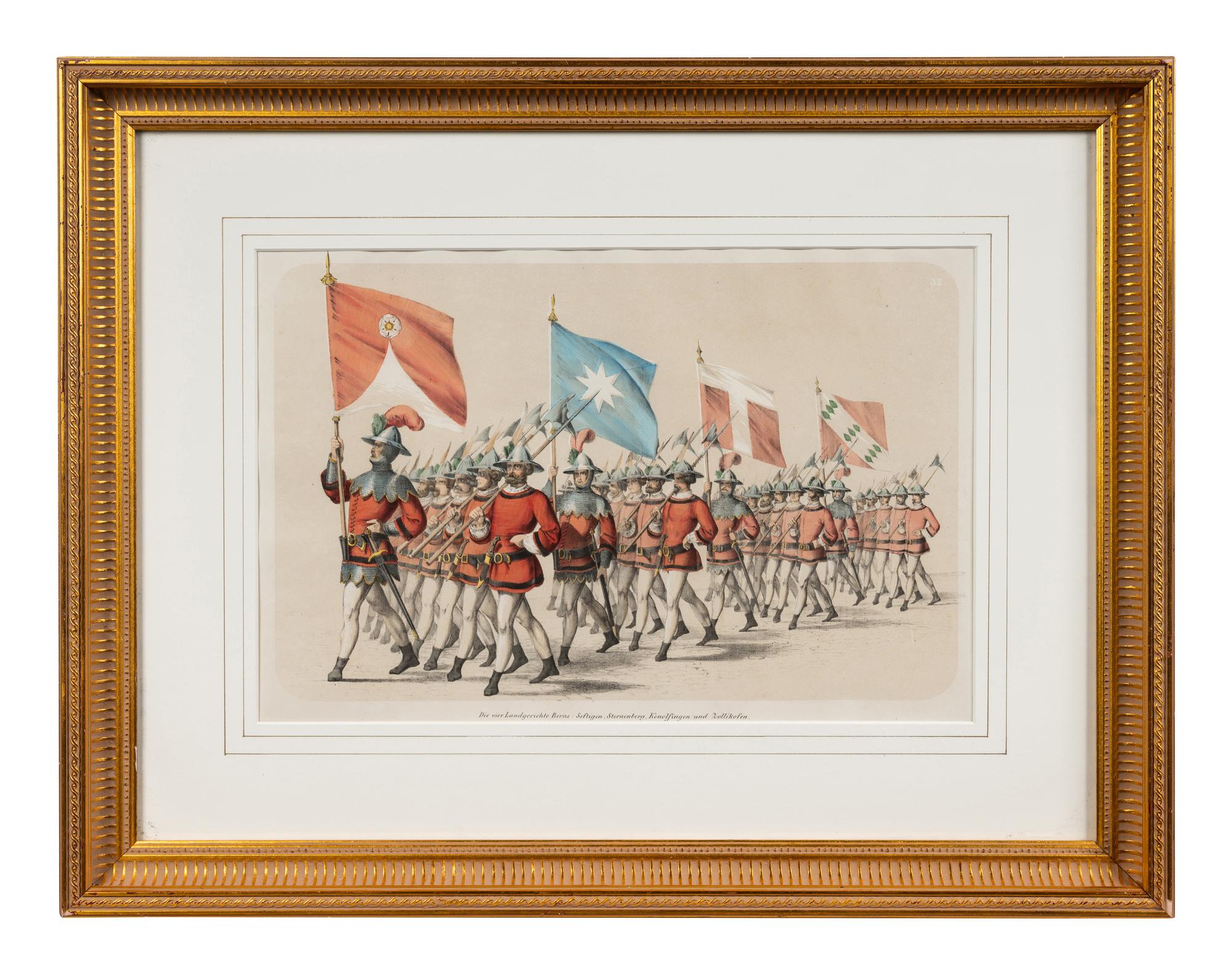 A Collection of Fifteen Engravings with Hand-Coloring of Architectural and Military Scenes