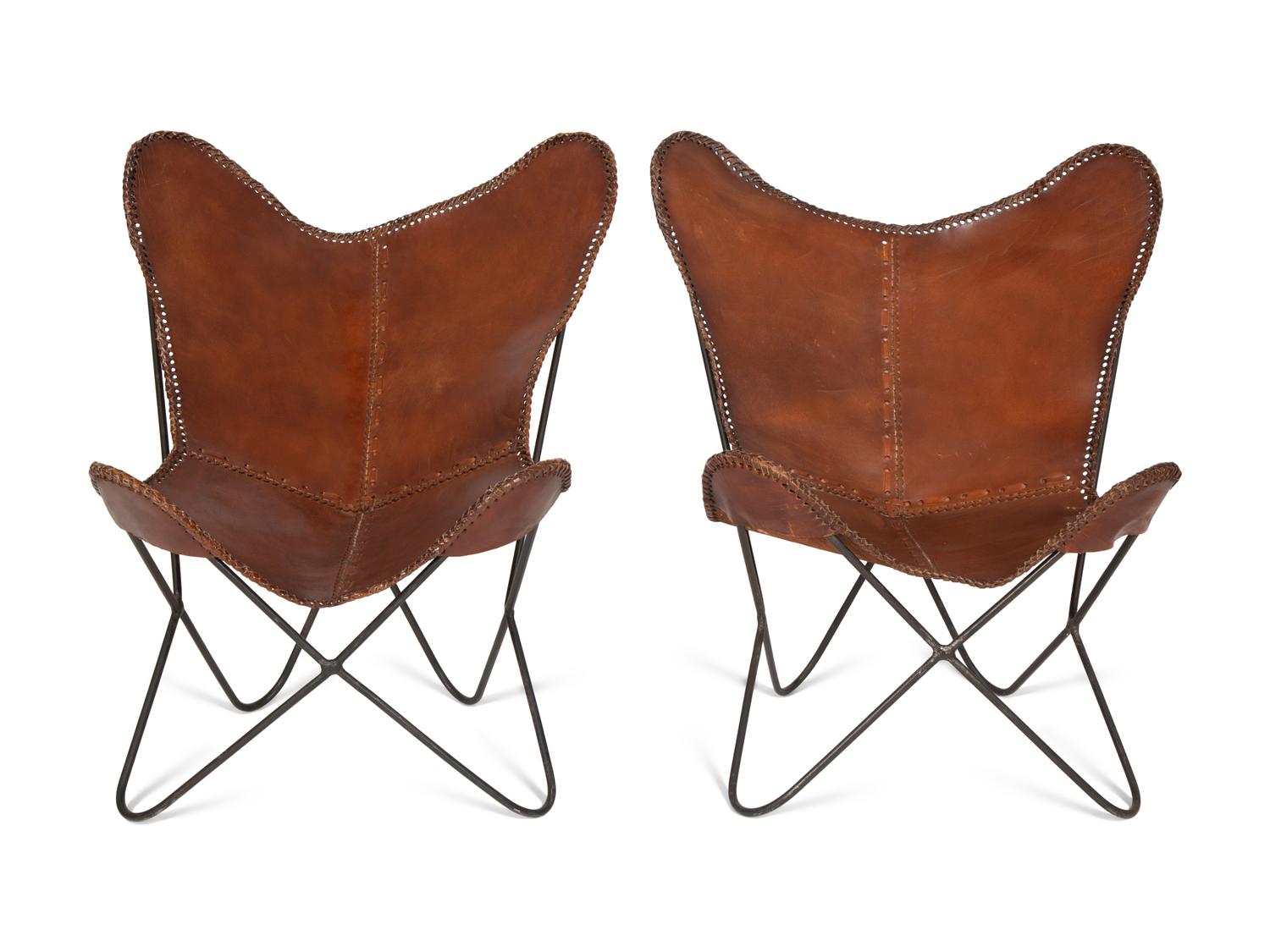 A Pair of Steel and Leather Butterfly Chairs