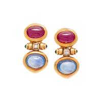 BVLGARI, YELLOW GOLD AND MULTIGEM EARCLIPS
