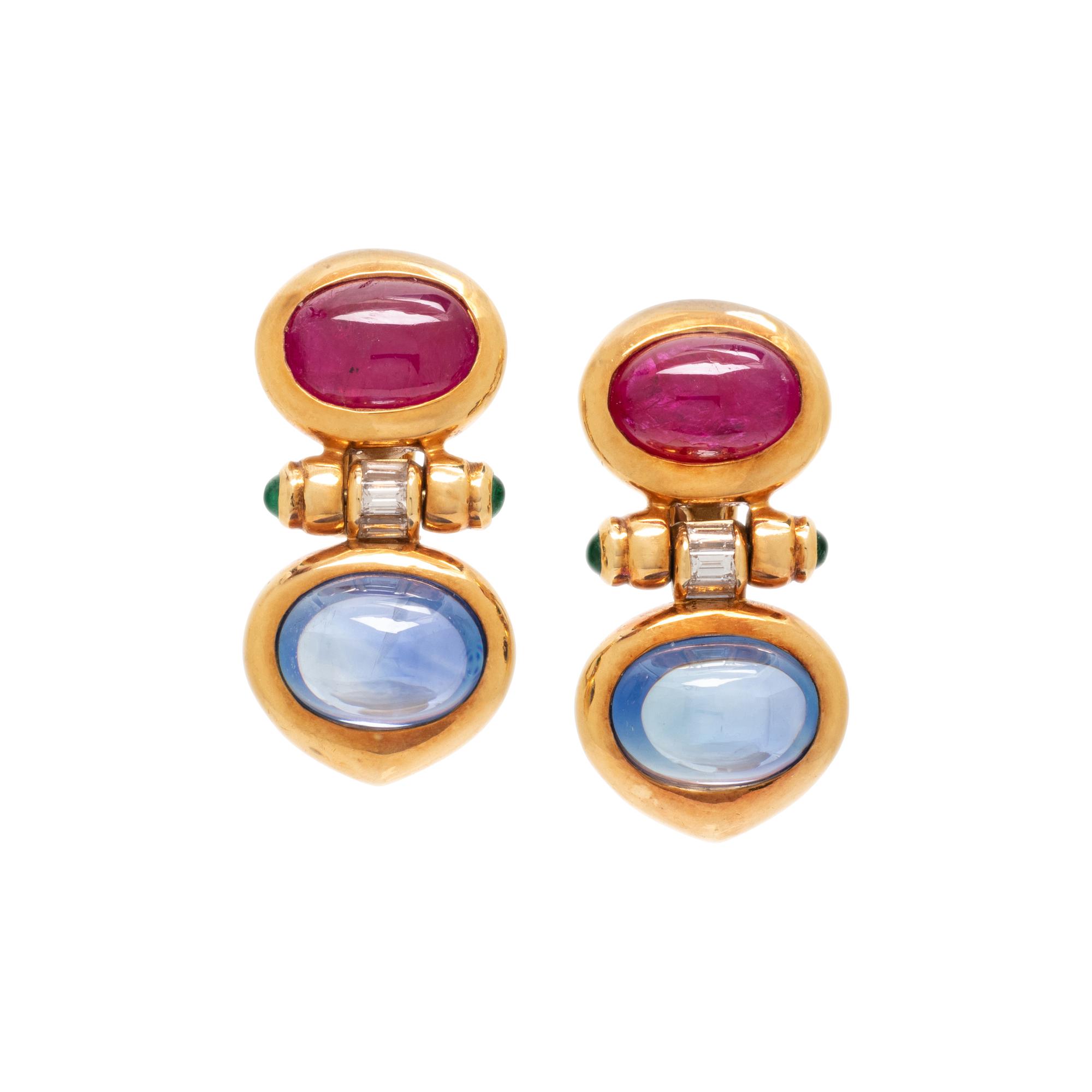 BVLGARI, YELLOW GOLD AND MULTIGEM EARCLIPS