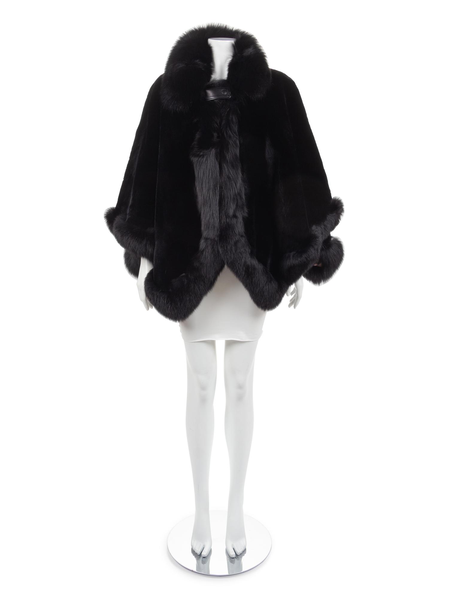 David Green Black Chinchilla Cape with Fox Trim, late 1990's-2000's