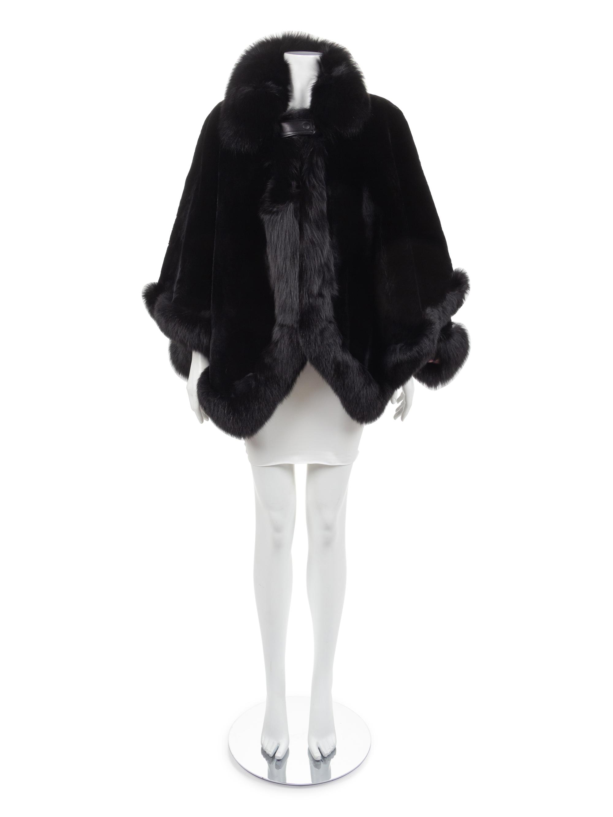 David Green Black Chinchilla Cape with Fox Trim, late 1990's-2000's