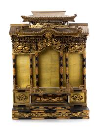 A Japanese Gilt Laquered Wood Shrine 28 1/2 x 21 x 7 1/2 inches. — 19TH CENTURY