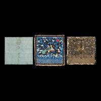Three Chinese Silk 'Peacock' Rank Badges, 19th Century 清中晚期 緙絲、刺綉三品文官孔雀補子三幅