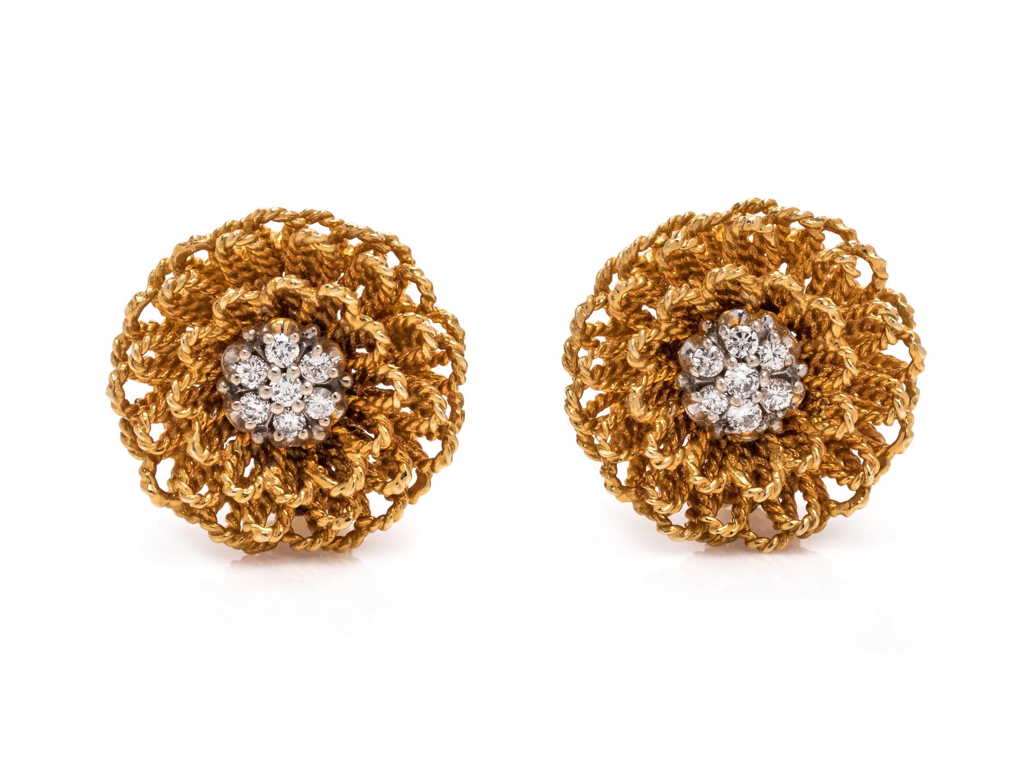 YELLOW GOLD AND DIAMOND EARCLIPS