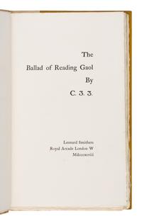 Wilde, Oscar ("C. 3. 3.") (1854-1900). The Ballad of Reading Gaol . London: Leonard Smithers 1898.