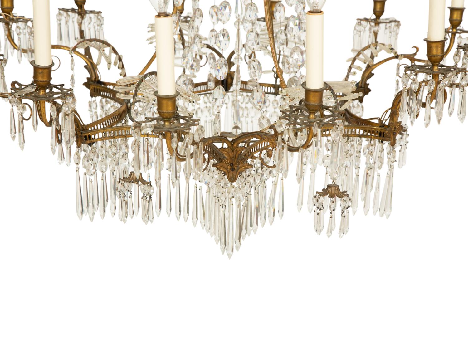 A Baltic Gilt Bronze and Cut Glass Chandelier