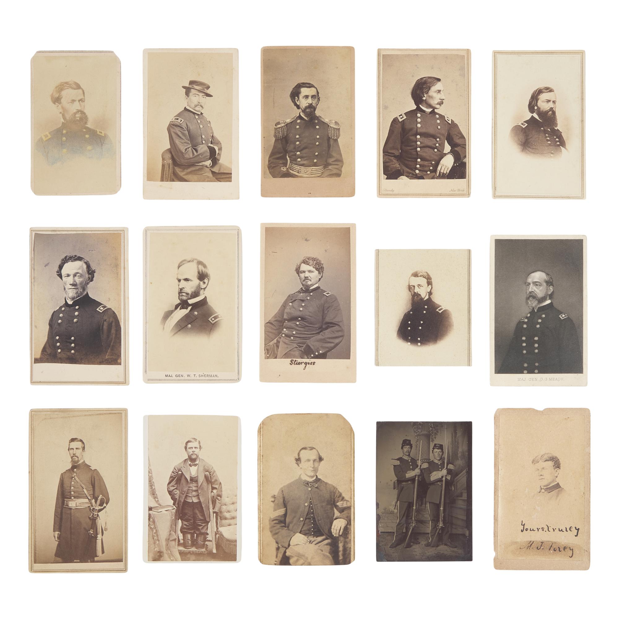 [Civil War-Indian Wars] Group of 15 CDVs of Union soldiers, including Generals Sheridan, Sturgis, and Warren