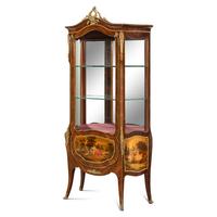 A Pair of Louis XV Style Kingwood, Vernis Martin and Gilt Bronze Mounted Vitrine Cabinets