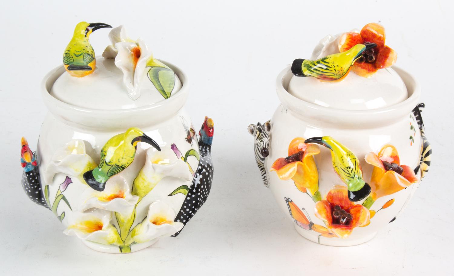 A Pair of French Hand Painted Covered Pots Height 6 inches. — by Sam for Dior