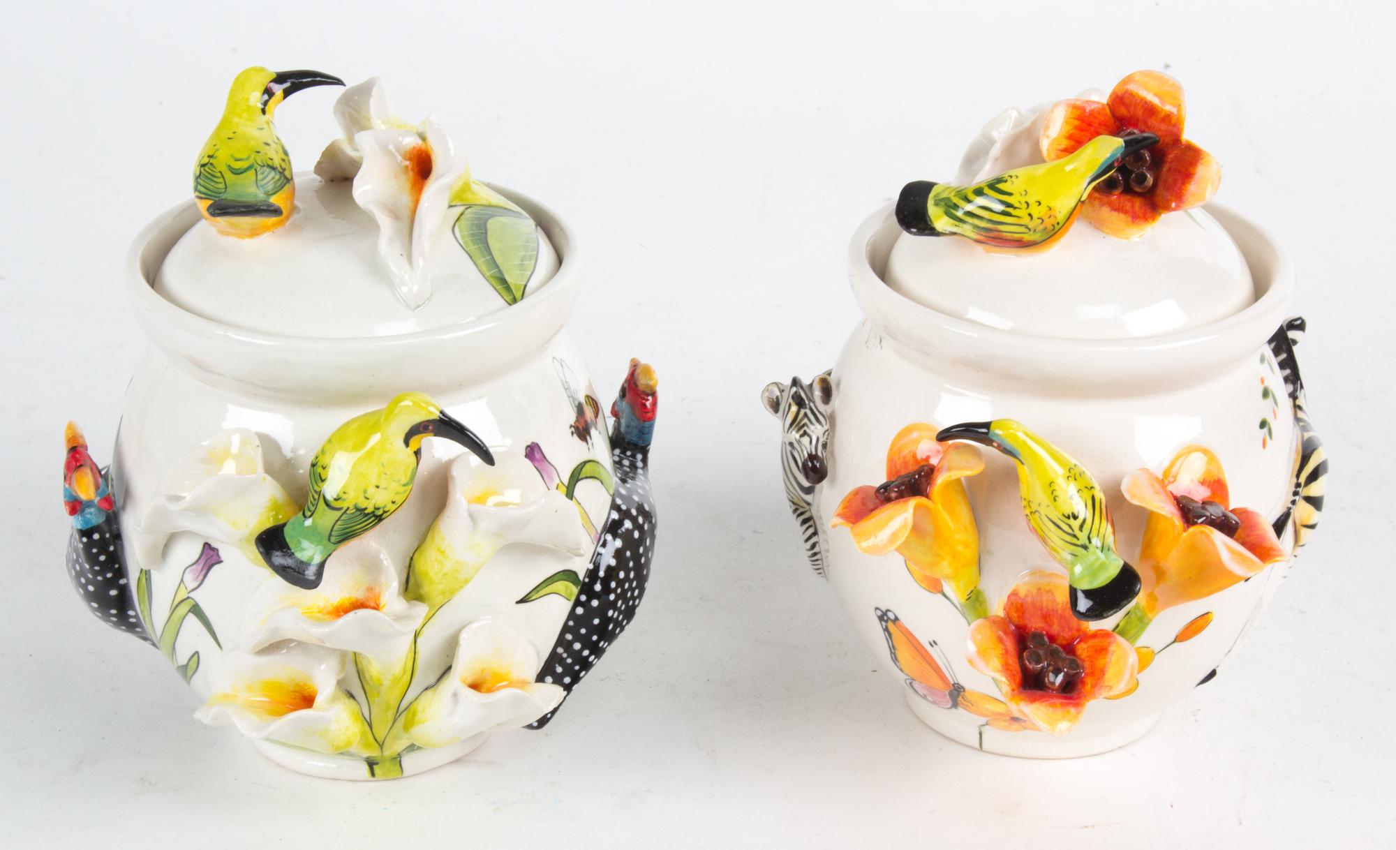 A Pair of French Hand Painted Covered Pots Height 6 inches. — by Sam for Dior