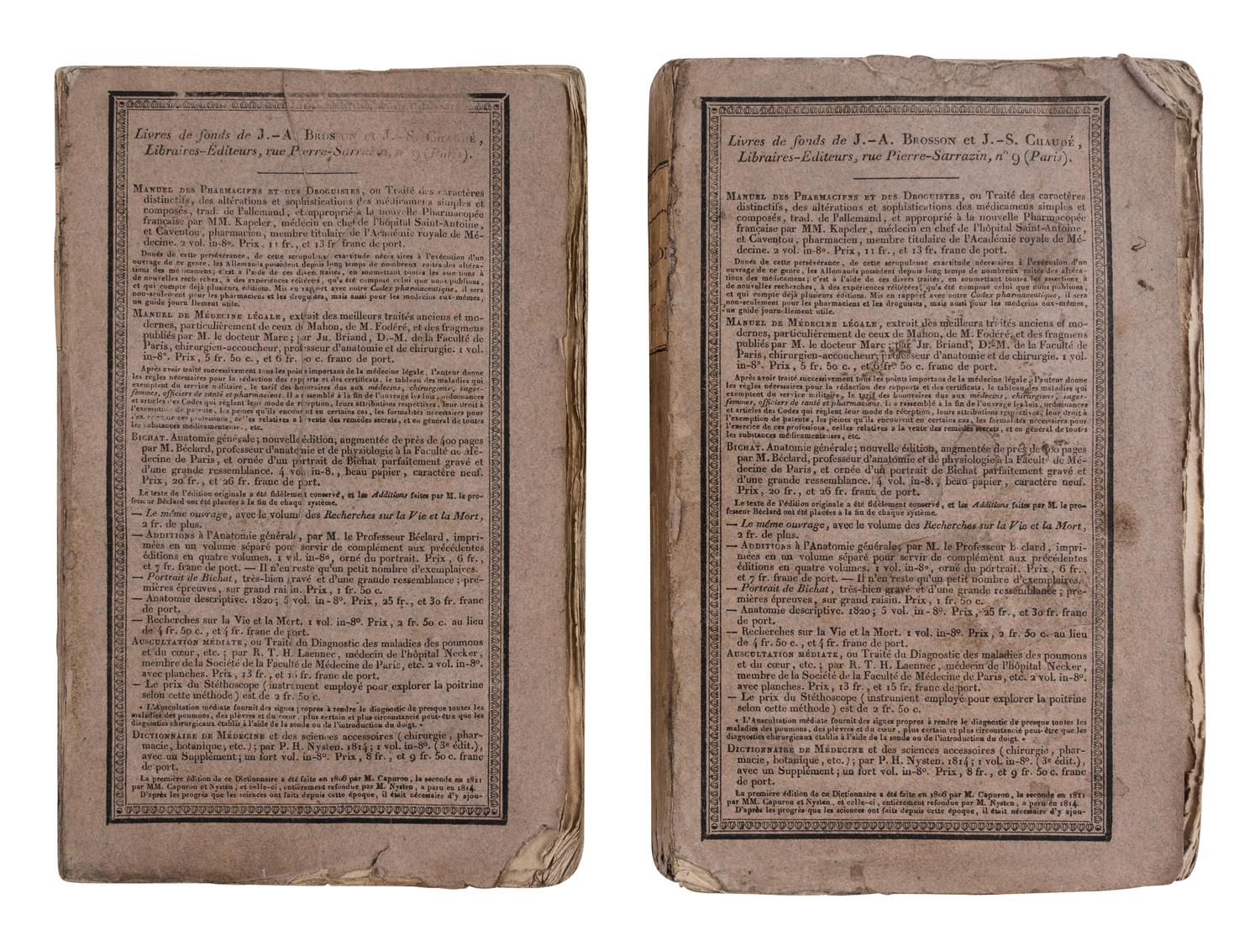 [MEDICAL]. LAENNEC, René-Théophile-Hyacinthe (1781-1826). De l'Auscultation Mediate. Paris: J.A. Brosson et J.S. Chaude, 1819.