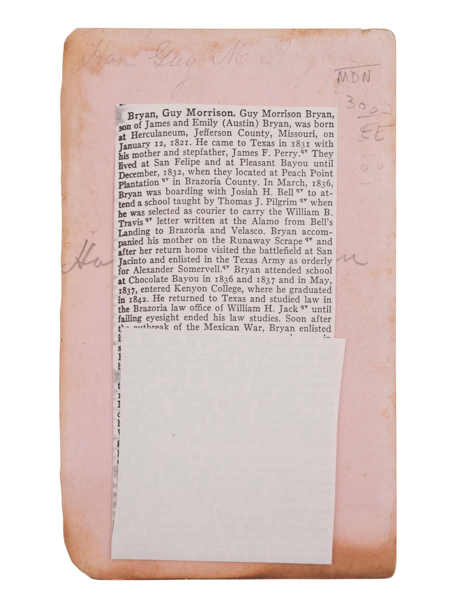 [TEXAS]. 6 photographs and documents related to military subjects in early Texas state history.