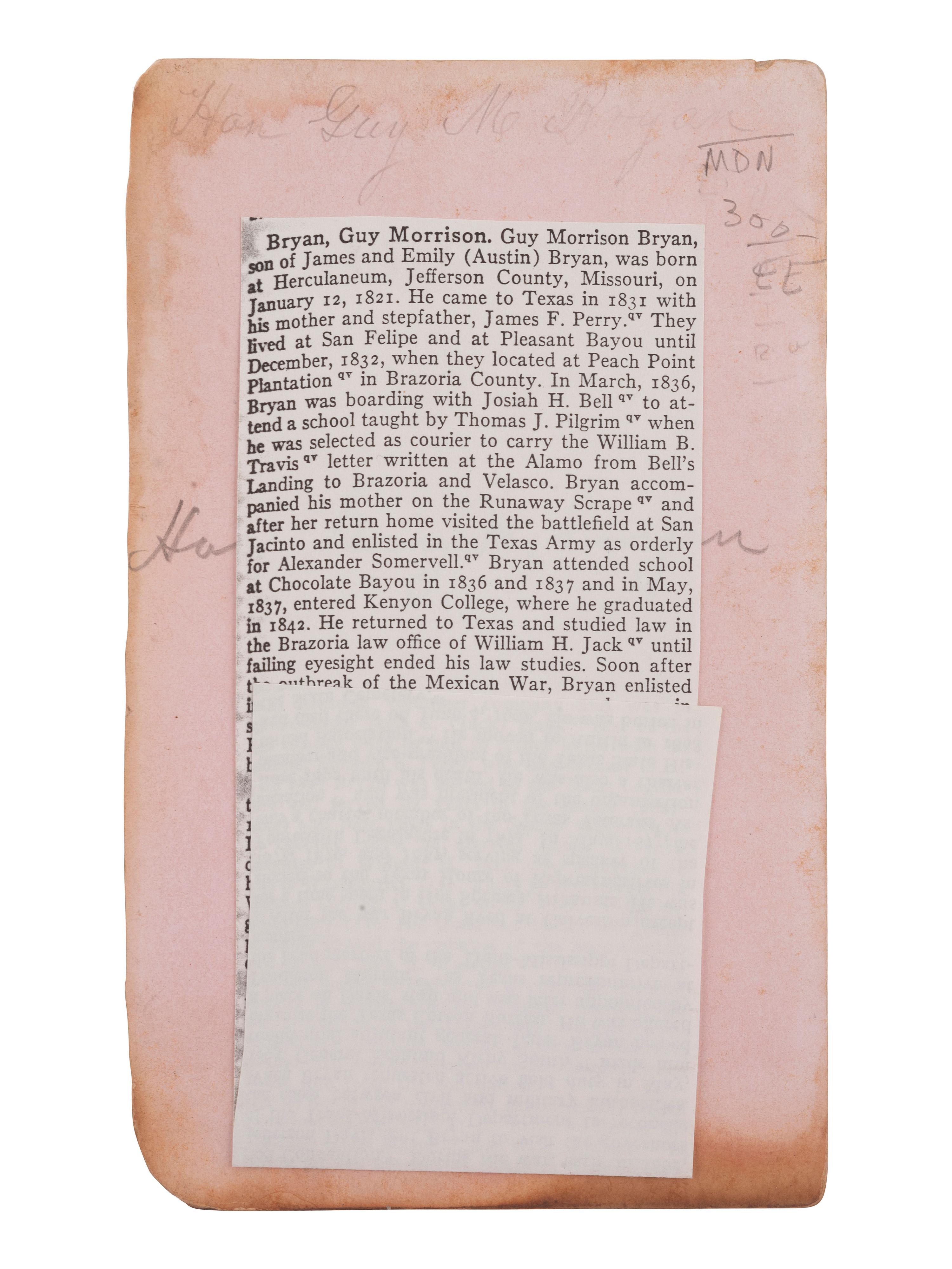 [TEXAS]. 6 photographs and documents related to military subjects in early Texas state history.