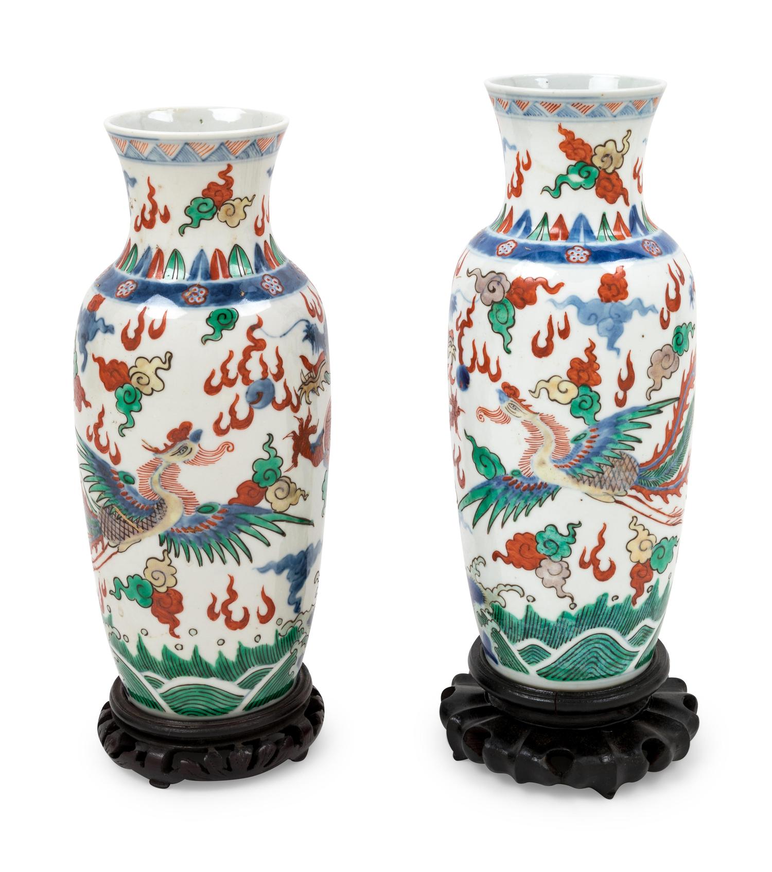 A Pair of Chinese Wucai Porcelain Vases