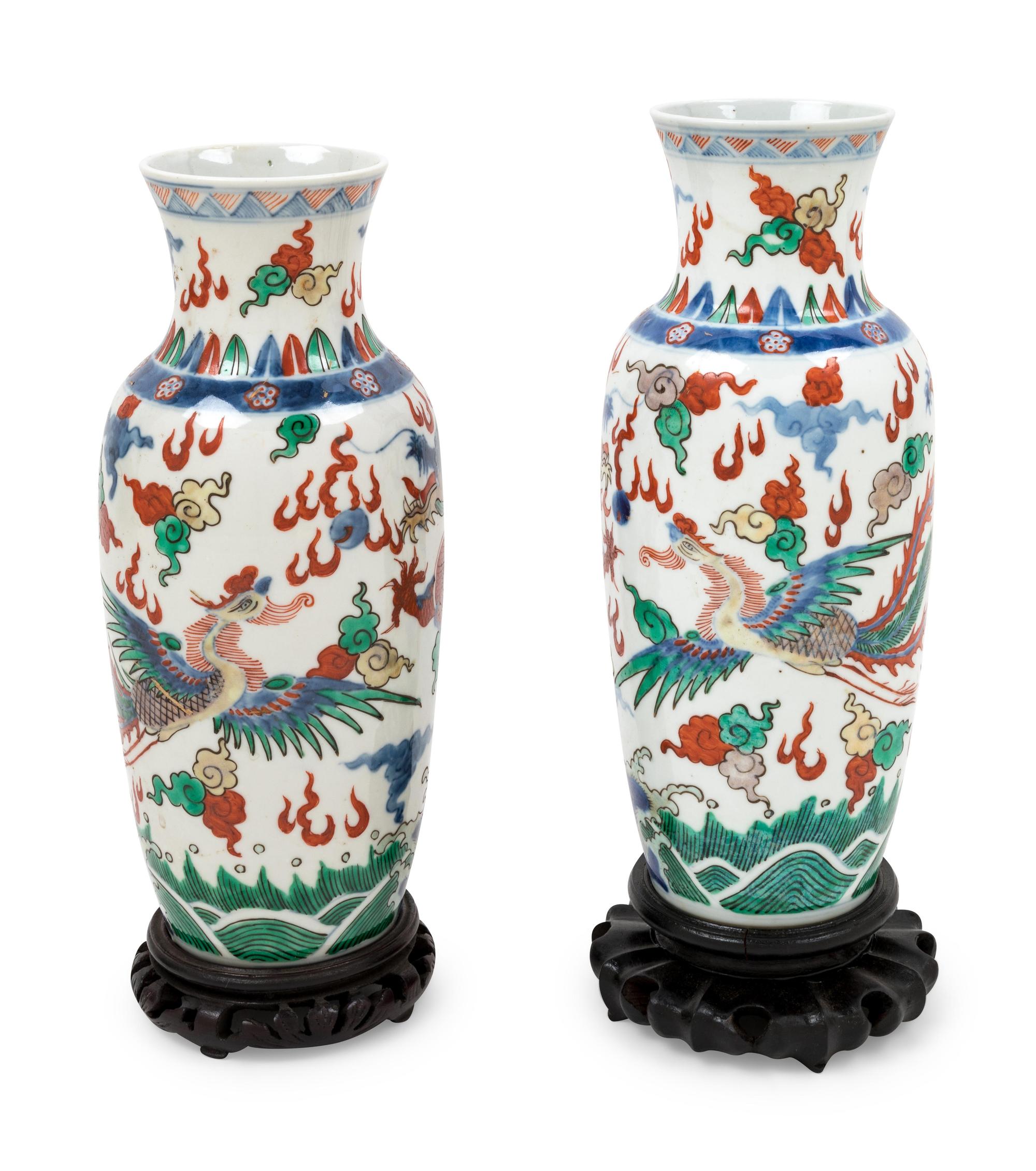 A Pair of Chinese Wucai Porcelain Vases