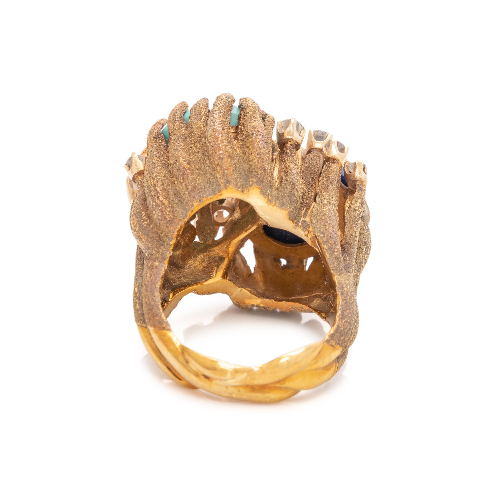 TURQUOISE, LAPIS LAZULI AND DIAMOND RING