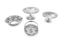 A Group of Four American Silver Table Articles, Various Makers, comprising two tazze, a bon bon dish and a small bowl.