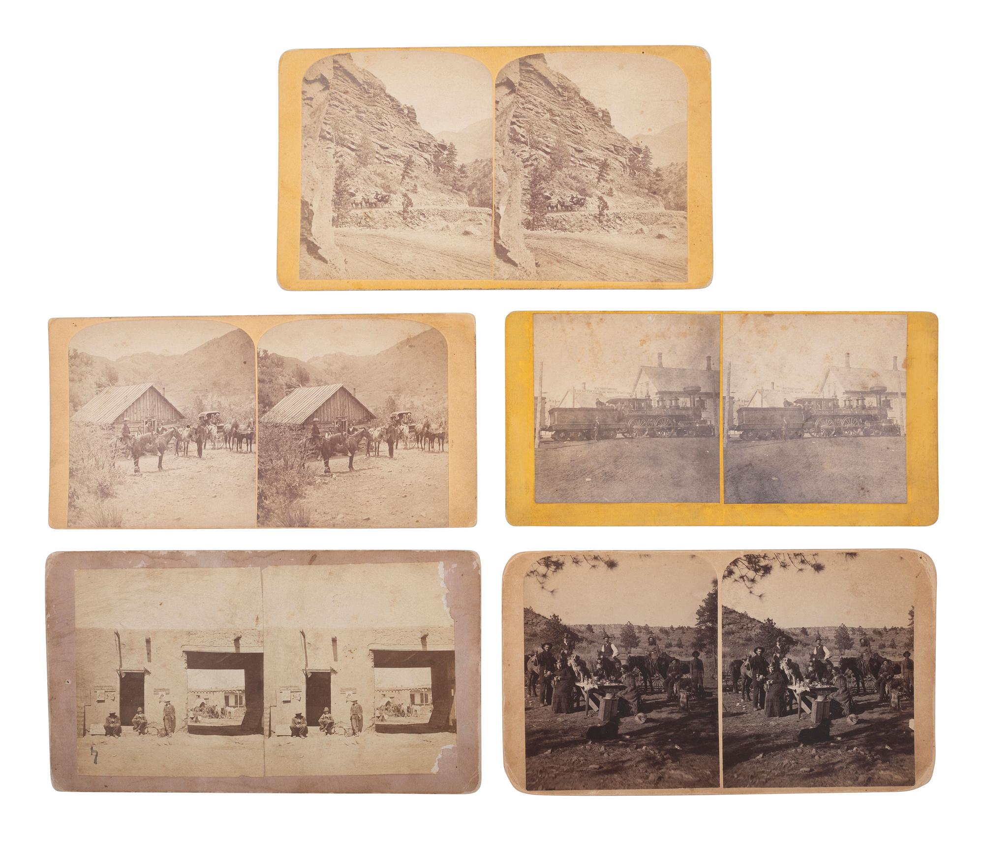 [WESTERN AMERICANA] 6 stereoviews of the American west, incl. cowboys, locomotives, and landscapes.
