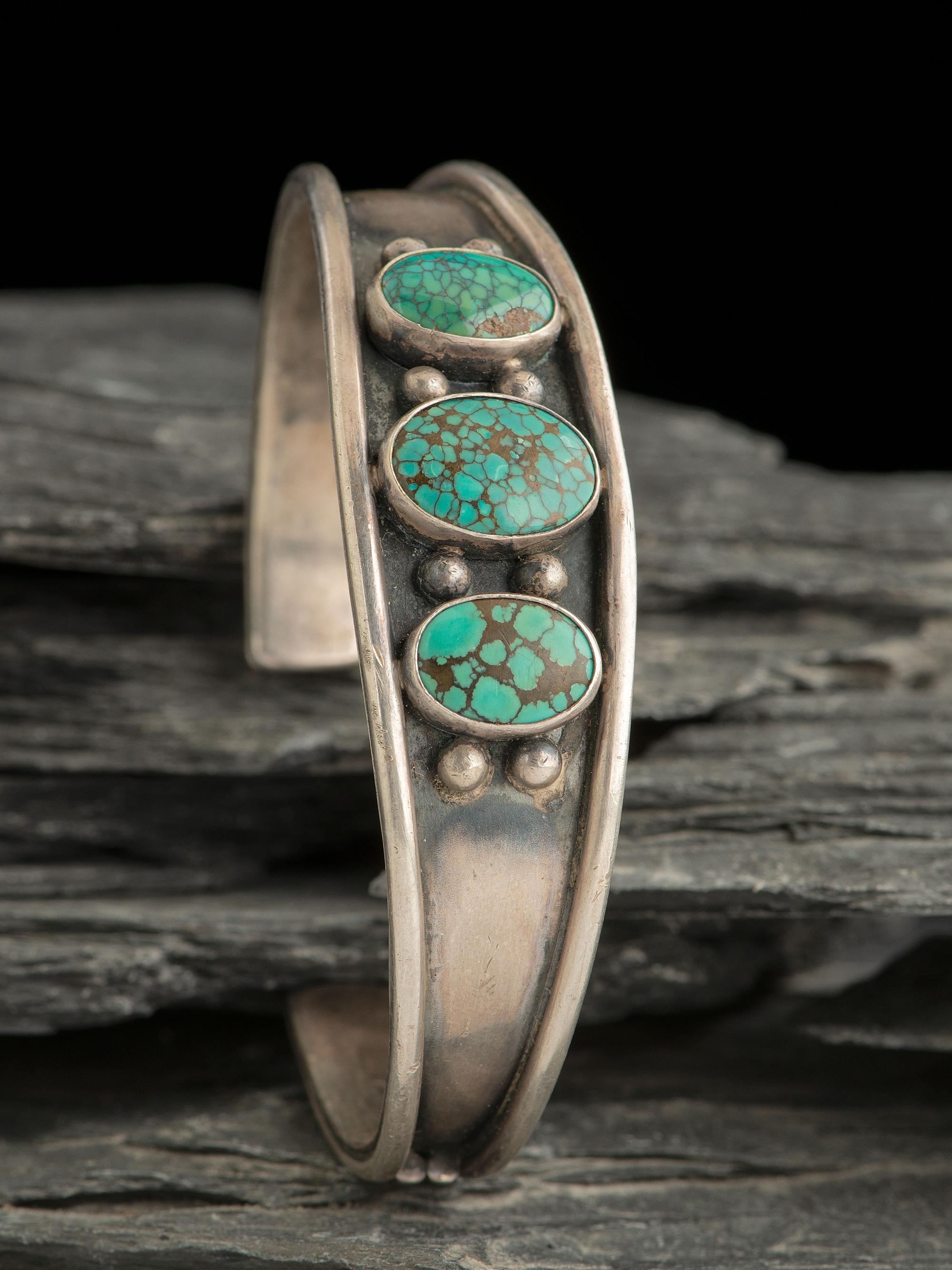 Navajo Silver and Persian Turquoise Cuff Bracelet