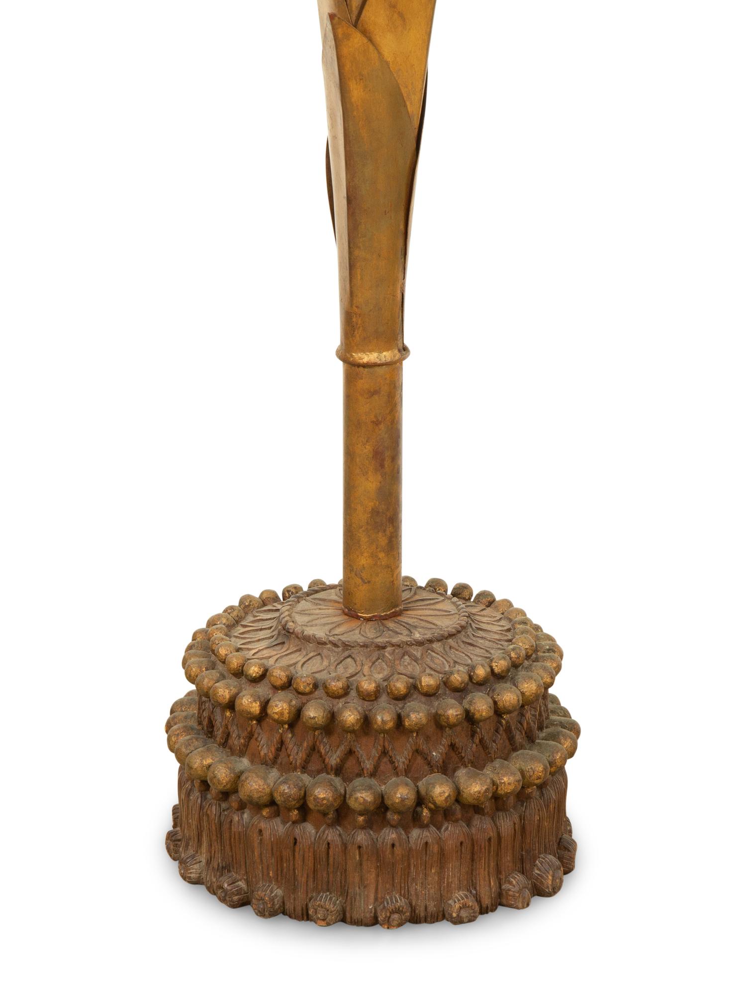 A Pair of Gilt Metal Palm Trees with Unusual Patinated Bronze Bases