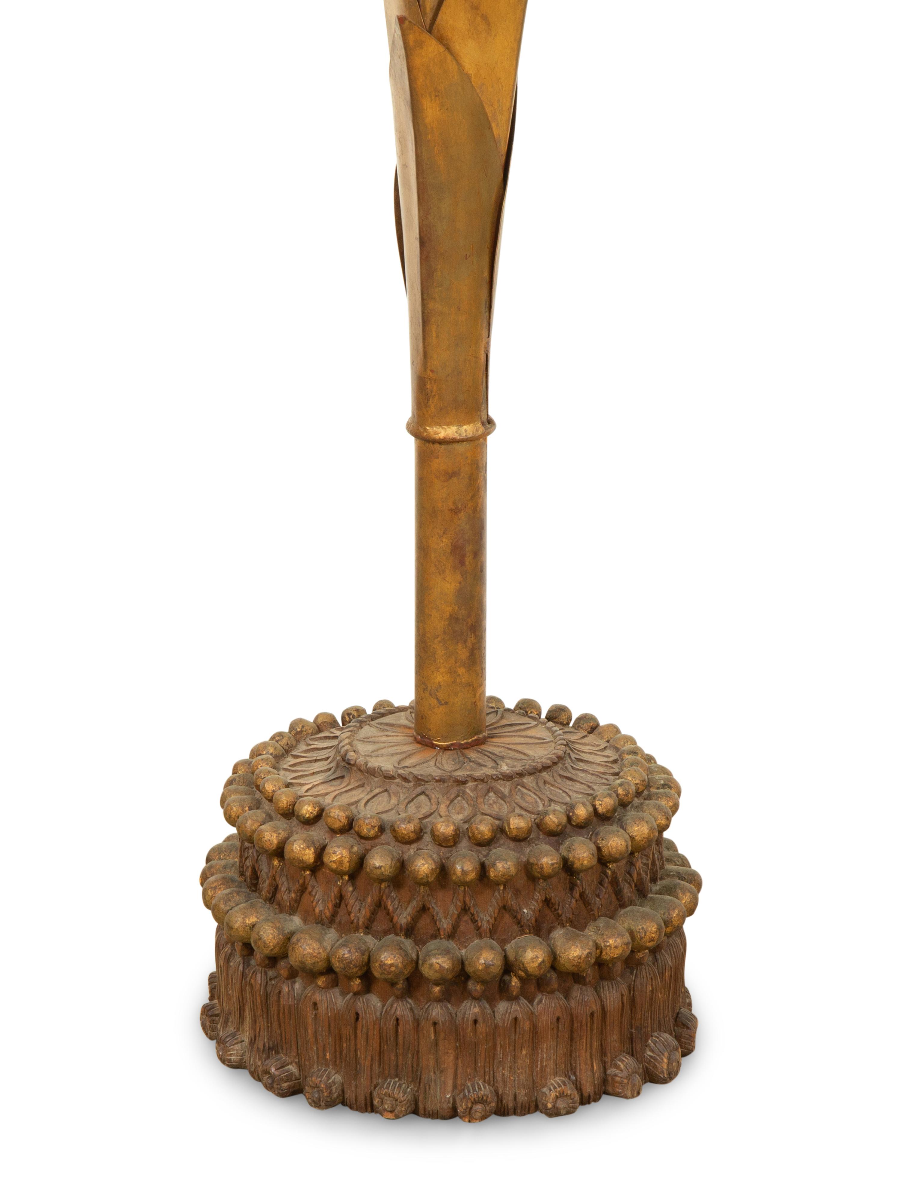 A Pair of Gilt Metal Palm Trees with Unusual Patinated Bronze Bases