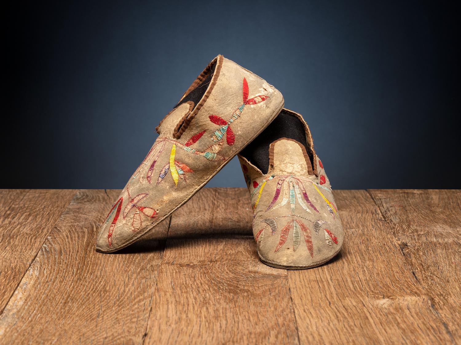 Eastern Sioux Quilled Hide Moccasins