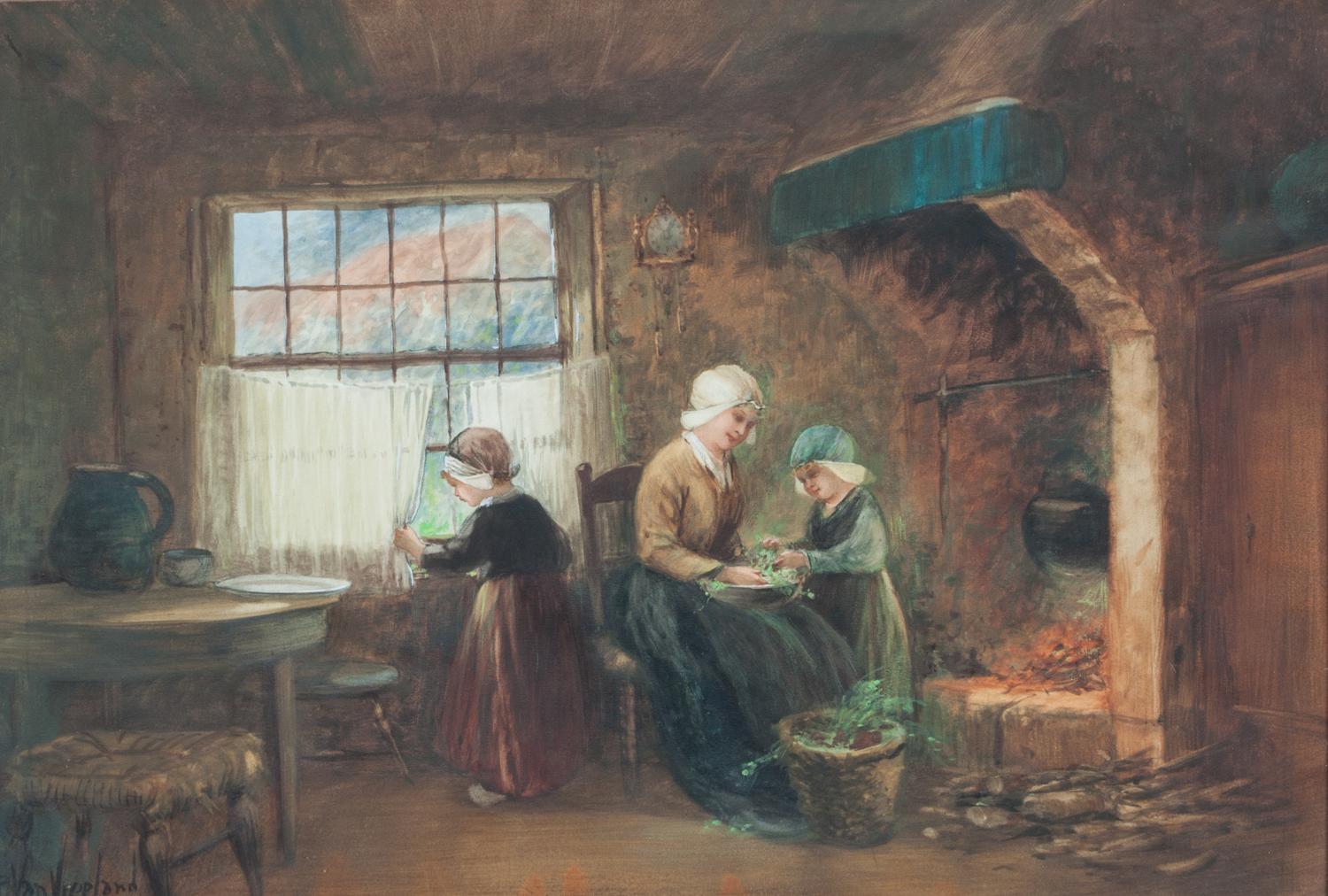 Francis William van Vreeland, (American, 1879-1954), Mother and Children in Interior