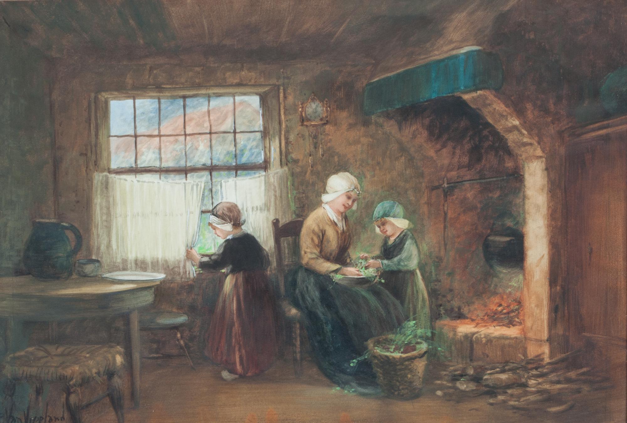 Francis William van Vreeland, (American, 1879-1954), Mother and Children in Interior