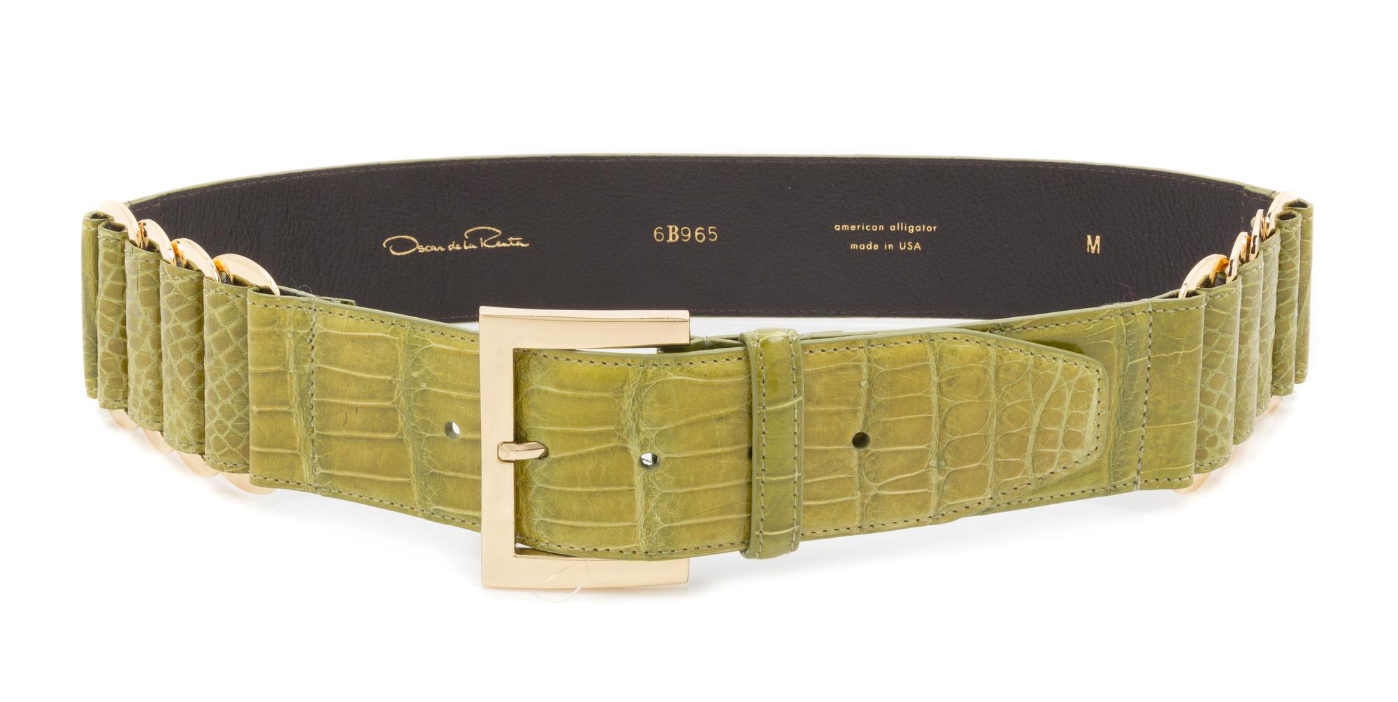 An Oscar de la Renta Chartreuse Alligator Belt, 37" x 2".