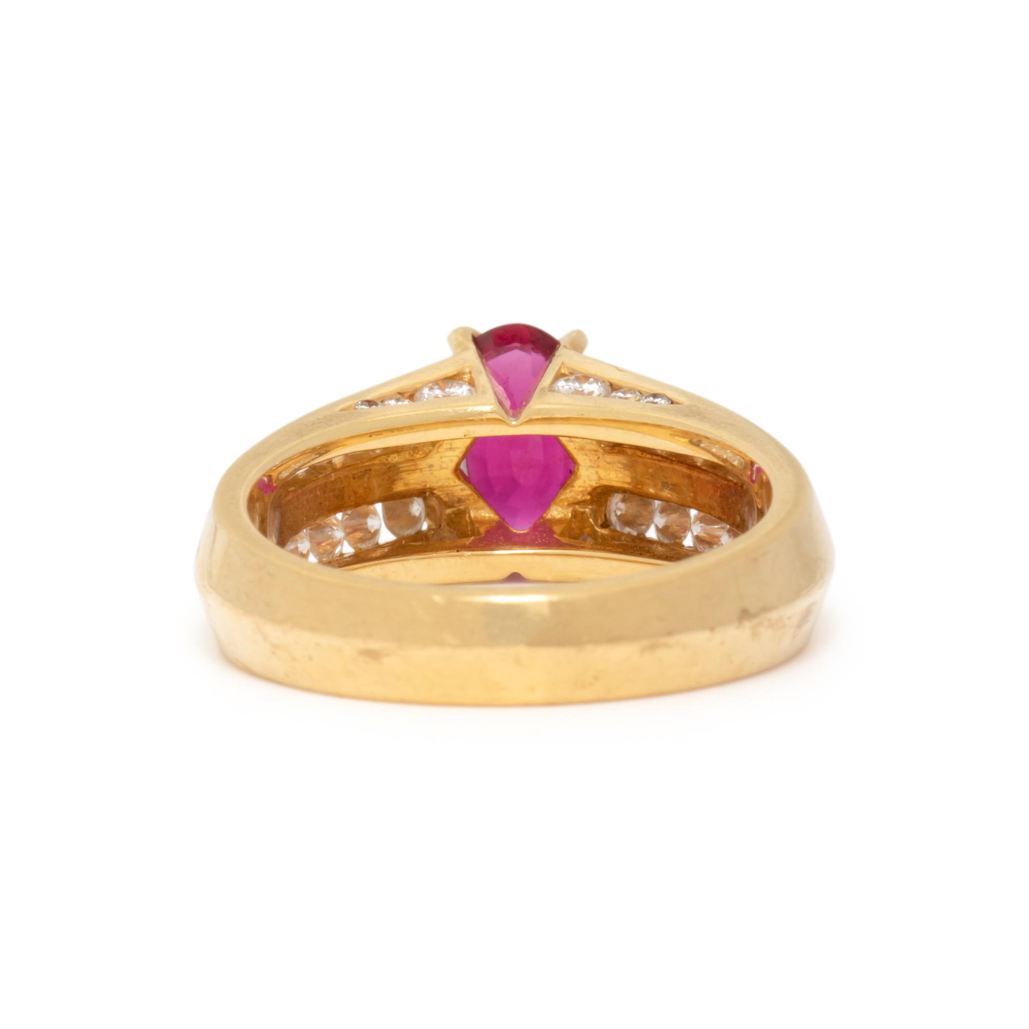 RUBY, DIAMOND, AND YELLOW GOLD RING
