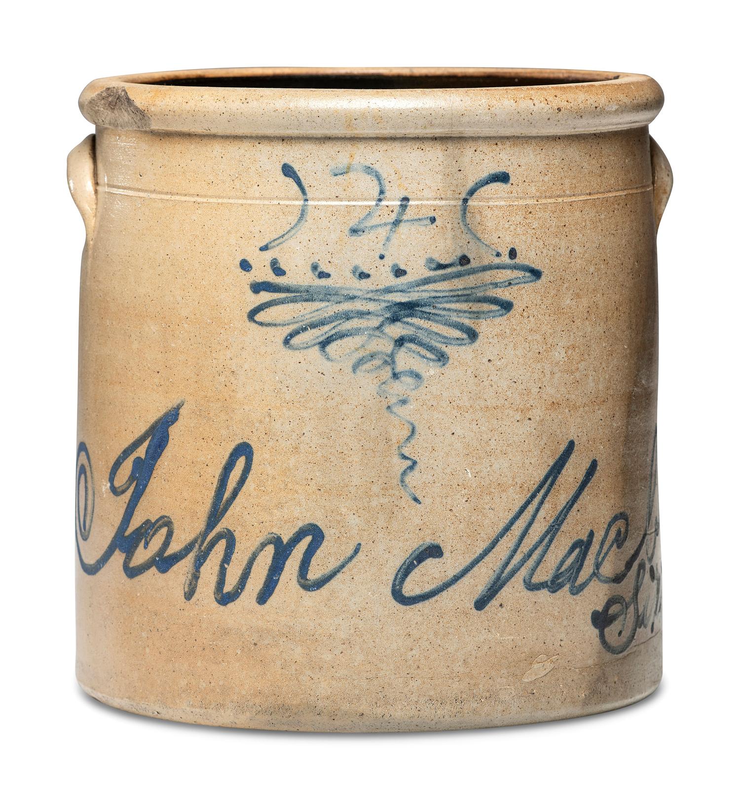 A John MacBride Cobalt Decorated Four-Gallon Stoneware Crock