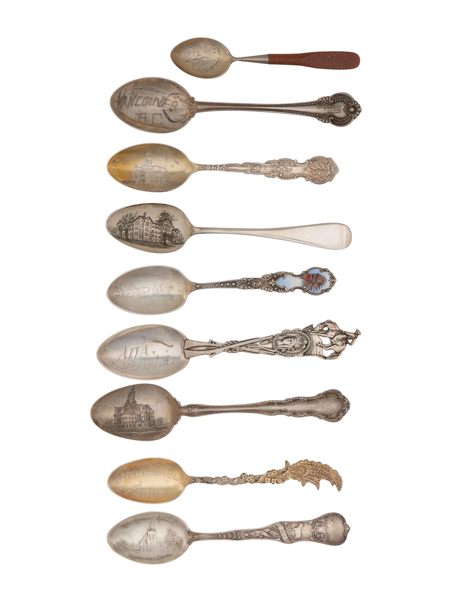 A Collection of Silver Souvenir Spoons