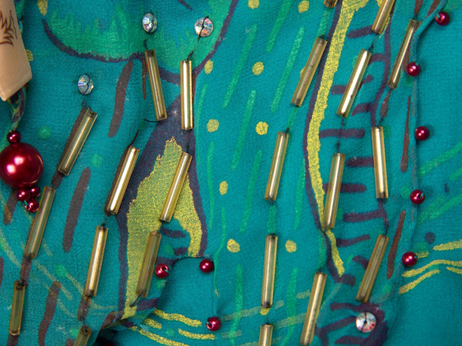 Zandra Rhodes, Painted Teal Silk Dress