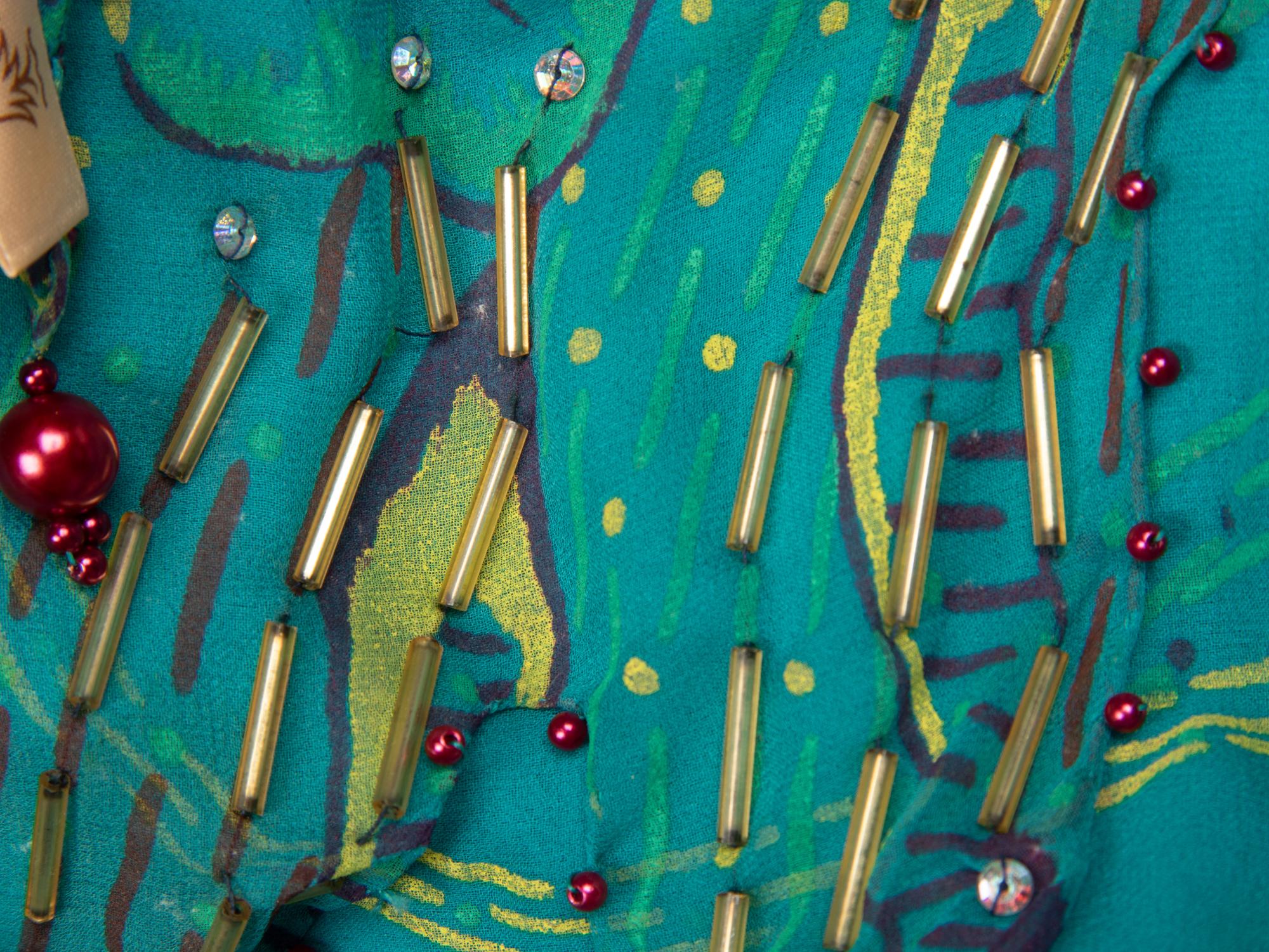 Zandra Rhodes, Painted Teal Silk Dress