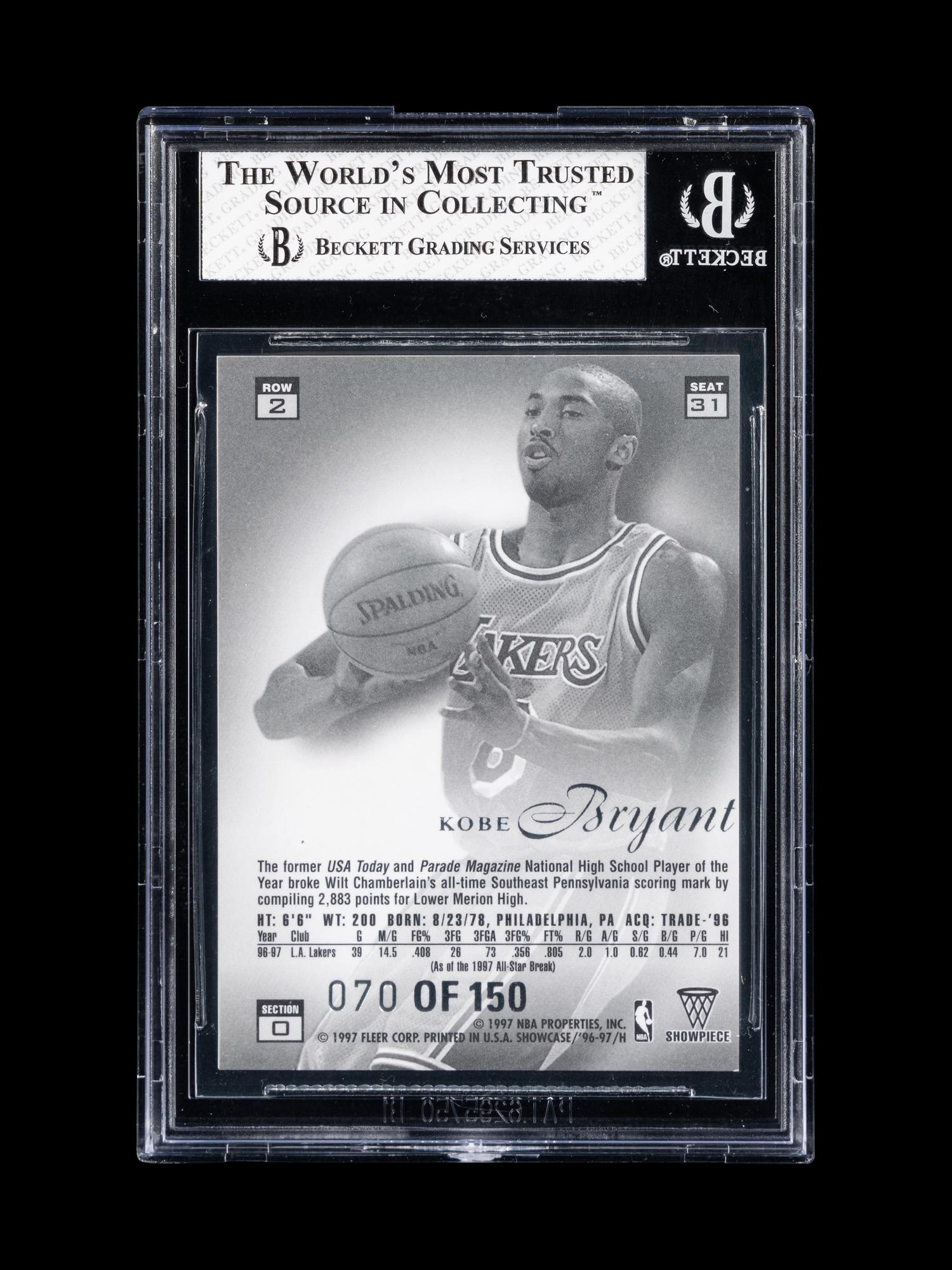 A 1996-97 Flair Showcase Legacy Collection Row 2 Kobe Bryant Rookie Basketball Card No. 31 (BGS 8 NM-MT),