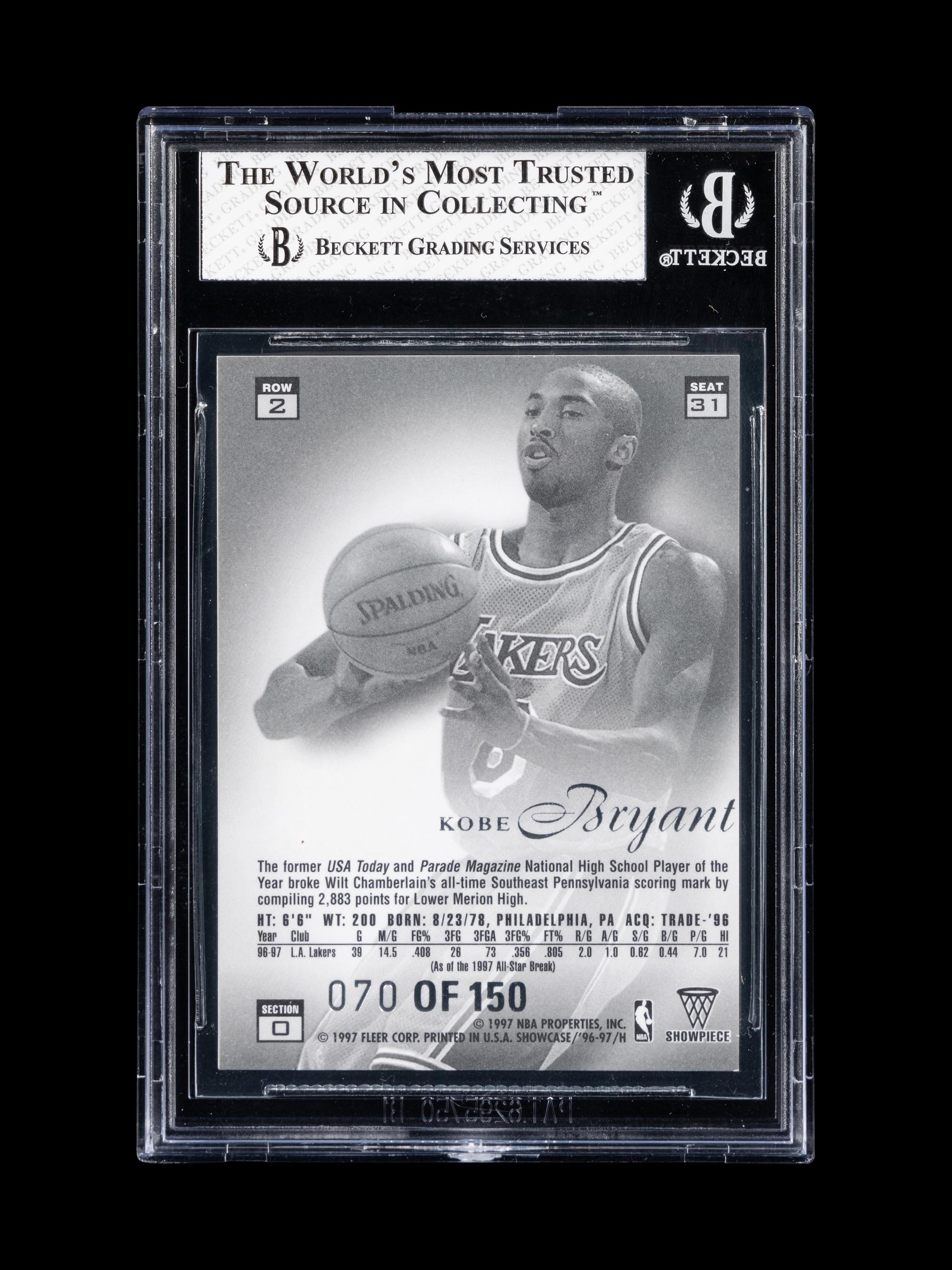 A 1996-97 Flair Showcase Legacy Collection Row 2 Kobe Bryant Rookie Basketball Card No. 31 (BGS 8 NM-MT),