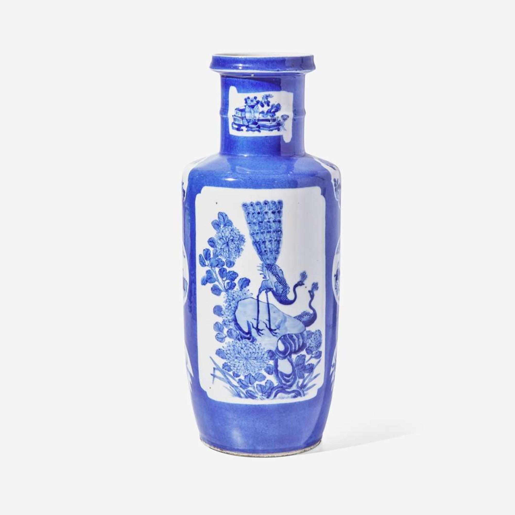 A Chinese blue and white rouleau vase 青花棒槌瓶 Late 19th/early 20th century ???????????