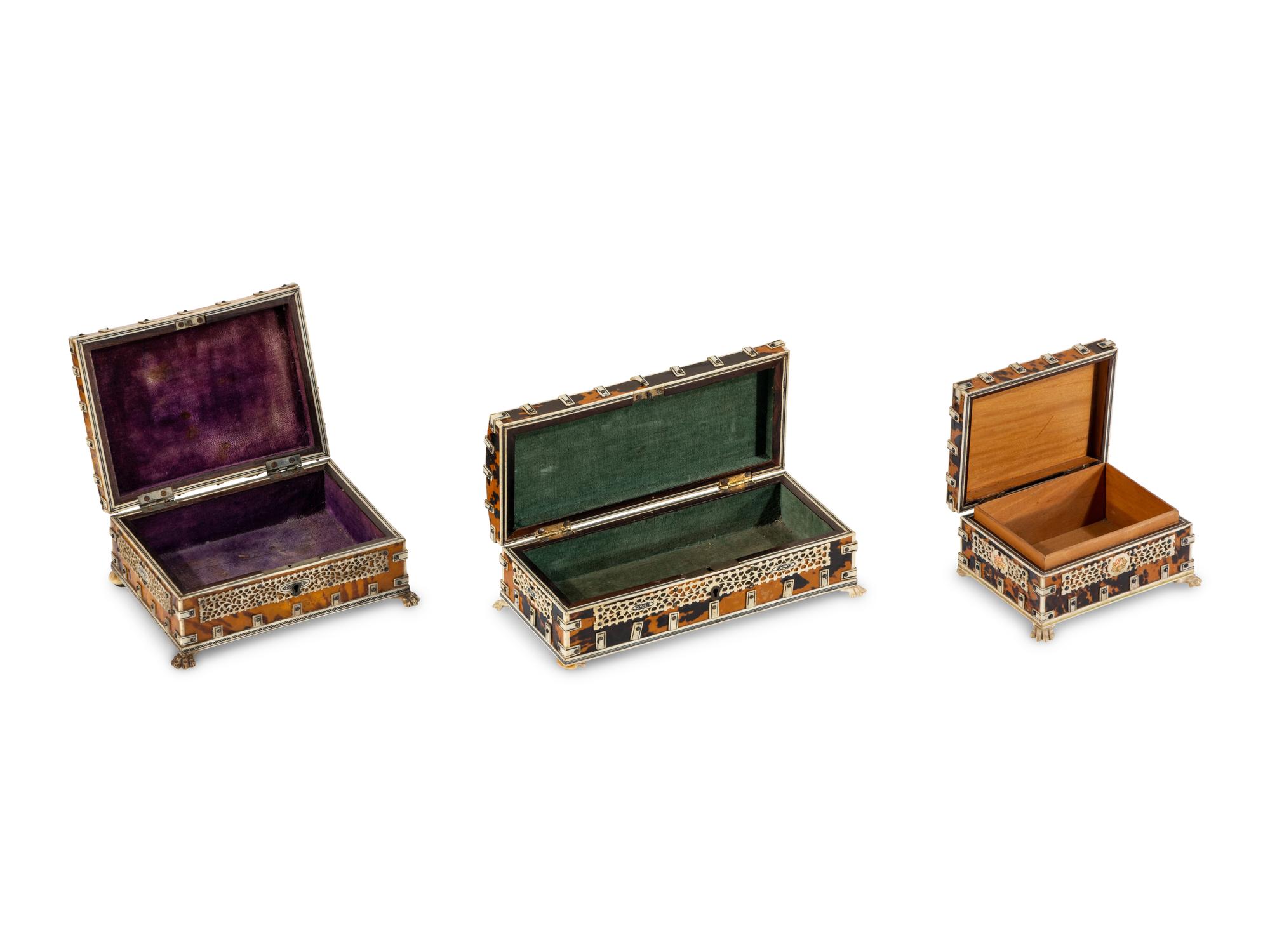 Three Anglo-Indian Tortoiseshell Inlaid Boxes