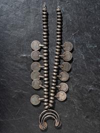Navajo Coin and Turquoise Squash Blossom Necklace