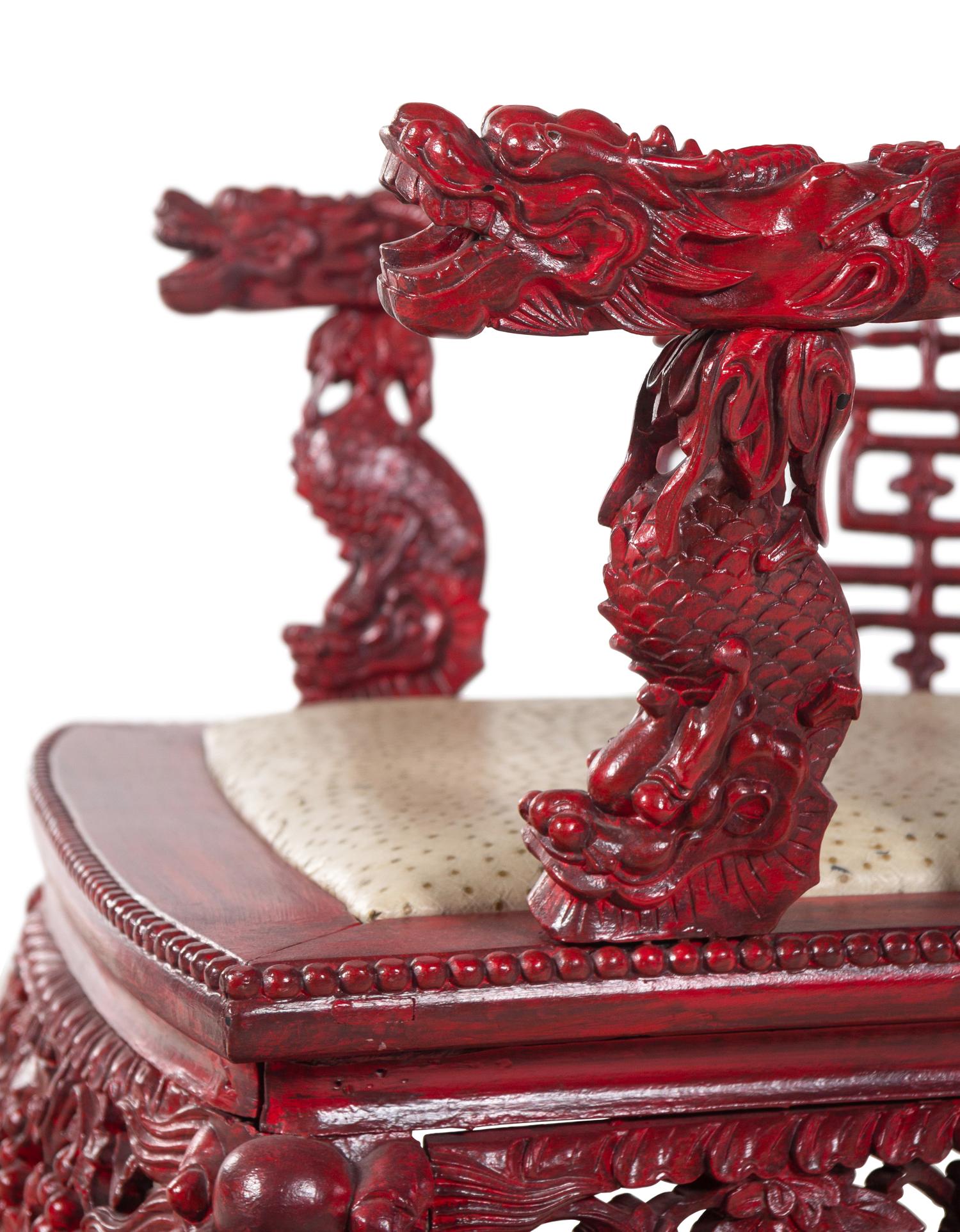A Pair of Chinese Carved and Painted Wood Chairs