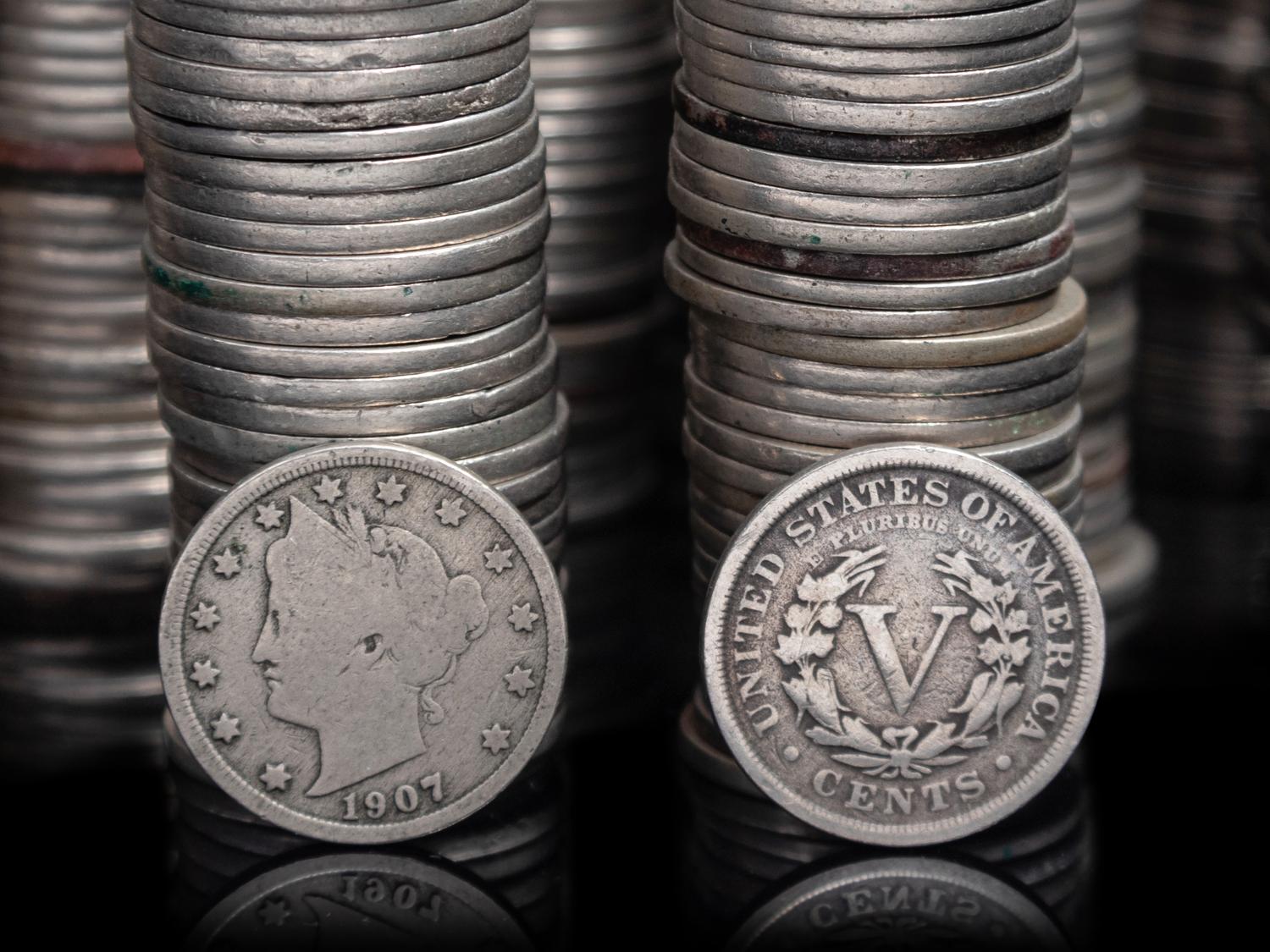A Large Collection of Liberty Head 5c Coins