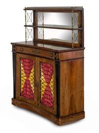 A Regency Style Parcel Ebonized Rosewood and Brass Inlaid Chiffonier