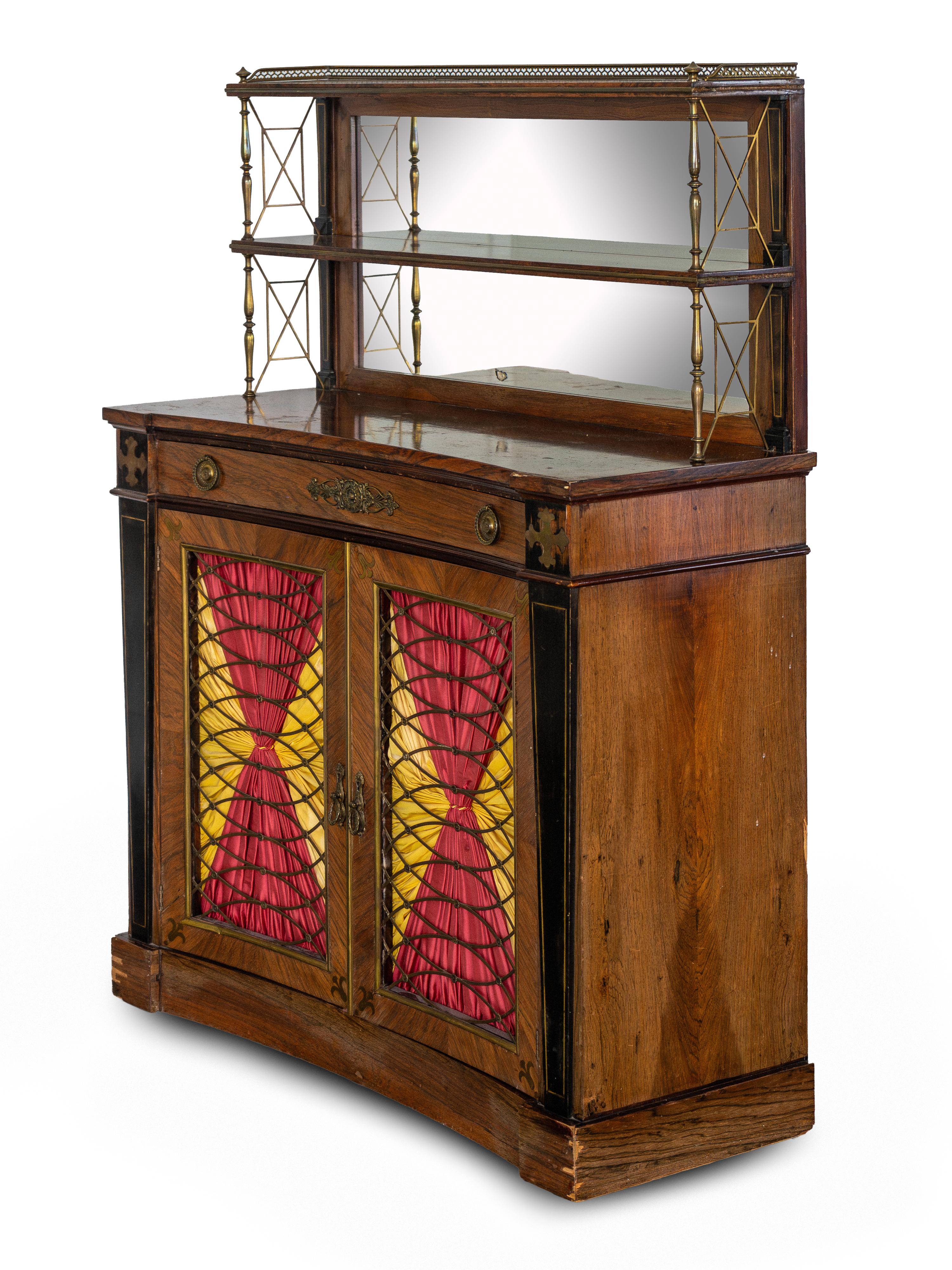 A Regency Style Parcel Ebonized Rosewood and Brass Inlaid Chiffonier