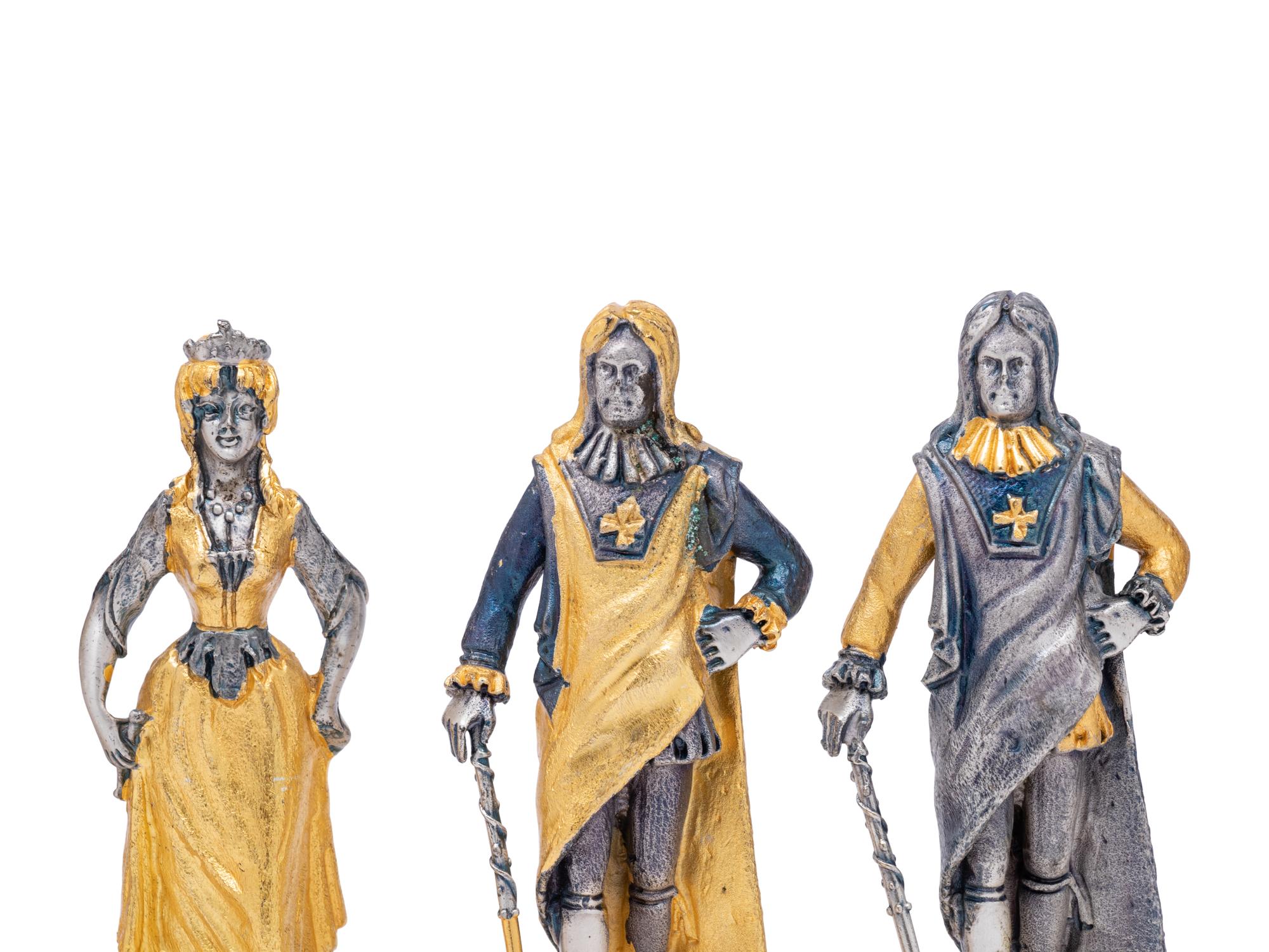 A Piero Benzoni Silver- and Gold-Plated Cast Bronze Chess Set