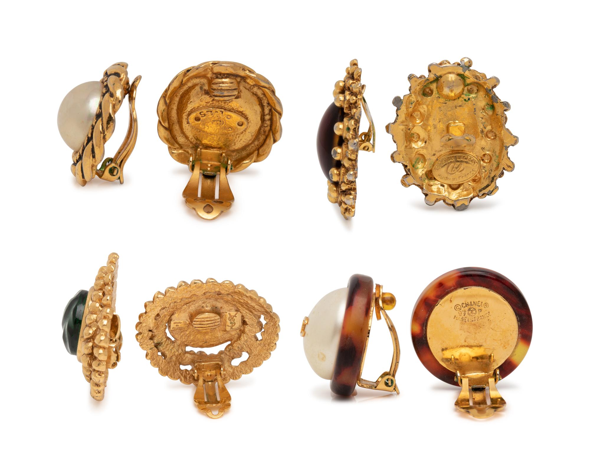 Four Pairs of Designer Ear Clips: Two Chanel, One Yves Saint Laurent, and One Christian Lacroix, 1980-2000s