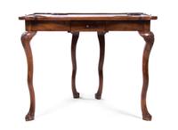 A Continental Mahogany Flip-Top Games Table, Height 28 3/4 x width 36 1/2 x depth 14 1/2 inches (closed).